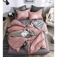Set lenjerie de pat, bumbac satinat, 4 piese, roz/gri, 240x250 cm