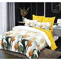 Lenjerie pat dublu, Primavara, 6 piese, 2 persoane, 235x250cm, Finet, Flori Pictate, Multicolor