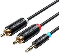 Cablu audio Vention, Jack 3.5mm (T) la 2 x RCA (T), 1m, conectori auriti, PVC, negru,