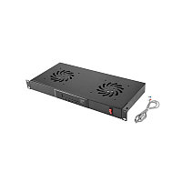 Unitate cu 2 ventilatoare, 1U, termostat digital, senzor temp, temporizator, display LED, negru, cab