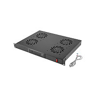 Unitate cu 4 ventilatoare, 1U, termostat digital, senzor temp, temporizator, display LED, negru, cab