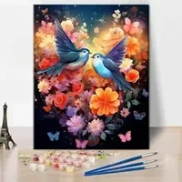 Pictura pe panza numerotata 40x50 cm, vopsea acrilica, pensule, suporti atarnare, Two Birds