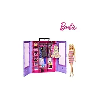 Dulap Barbie cu haine si accesorii, mov, 6 umerase, set