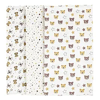 Cearceafuri Bebelusi Finet din Bumbac Alb Bej Maro Model Ursuleti Stelute 80x80cm - 3buc