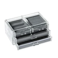 Organizator cosmetice si bijuterii, Mobi, transparent, catifea gri, acril, 24 x 13.4 x 13 cm
