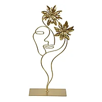 Decoratiune Metalica Aurie Fata cu Flori 16x37cm