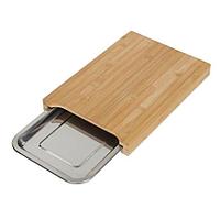 Tocator pentru alimente, cu tavita de otel inoxidabil atasata, bambus, 24,5x35 cm