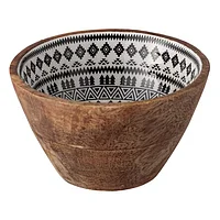 Bol decorativ pentru servire din lemn cu design email, alb-negru-maro, 13x7cm, 0.48lt