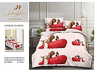 Lenjerie de pat dublu 3D, bumbac finet, 4 piese, Puppies, B-361