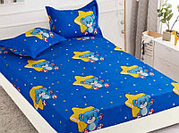 Cearsaf de pat cu elastic si 2 fete de perna, Blue Bear, 90x200cm (Finet)