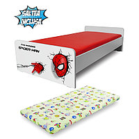 Pat de Baieti 2-12 ani Economic Spiderman cu Saltea cu lana SafeNest de 160x80x6cm inclusa -