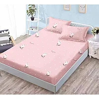 Husa de pat si fete de perna, Finet, 3 piese, 2 persoane, Imprimeu Flori Albe, 180x200cm, Multicolor