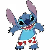 Set 8 bucati, Sticker Lilo And Stitch in chiloti cu inimi, INOVATIX®. 6 cm
