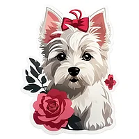 Set 8 bucati,Sticker Westie cu fundita,INOVATIX®. 6 cm
