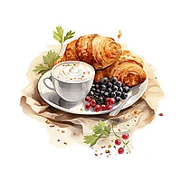 Set 8 bucati,Sticker Capucino cu croissant si afine,INOVATIX®. 6 cm