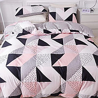 Lenjerie de pat Design Geometric Negru Roz, husa pilota 240x220 cm, 2 fete perini 80x80 cm