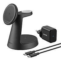 Incarcator wireless magnetic Anker MagGo 3-in-1 MagSafe Qi2 15W (incarcator si cablu inclus), Negru
