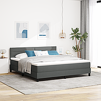 Pat cu Saltea Box Spring Gri Întunecat 180x200 cm Material Textil