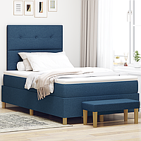 Pat cu springbox cu saltea și bancă Albastru 120x190 cm Țesătură