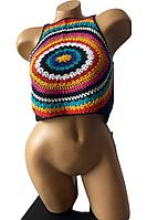 Top tricotat multicolor cu imprimeu si spate semi transparent, marimea S, bumbac
