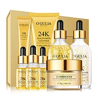 Set de ingrijire a tenului, de zi cu zi, O'Gulia 24K GOLD, alcatuit din 8 produse cosmetice: demachiant, crema