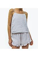 Pijama 2 piese satin cu bretele reglabile, poliester, gri, M INTL