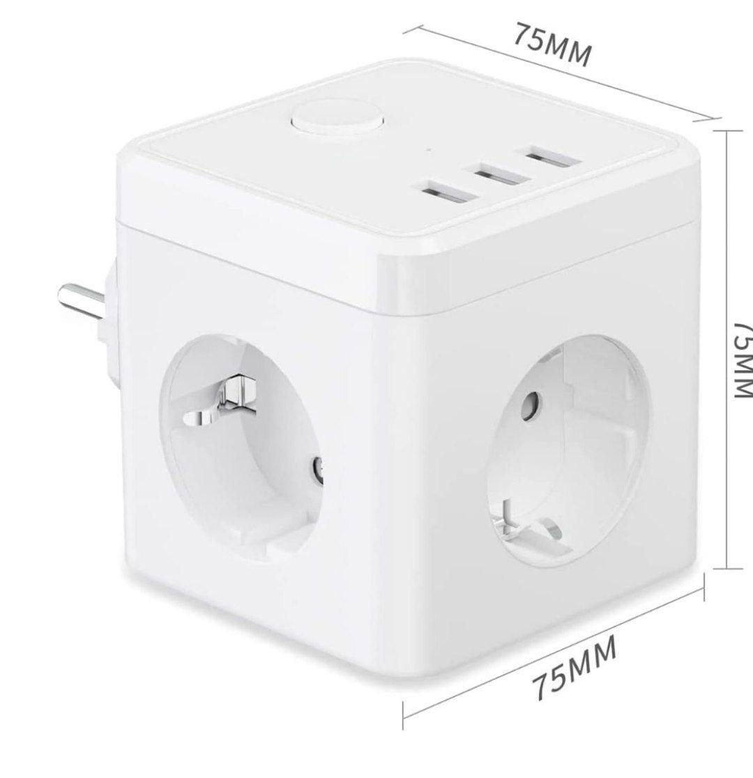 Cub de priză fără cablu, cub de priză cu 3 USB, priză multiplă fără cablu, mufă multiplă cu 3 căi, adaptor pri - foto 2 - id-p91258001