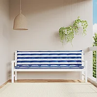 Perne bancă, 2 buc, dungi albastre și albe, 200x50x7 cm, textil