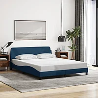 Cadru de pat cu tăblie fără saltea, albastru, 160x200cm, textil