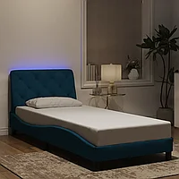 Cadru de pat cu lumini LED, albastru, 90x190 cm, catifea