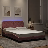 Cadru de pat cu lumini LED, roz, 120x200 cm, catifea