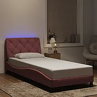 Cadru de pat cu lumini LED, roz, 90x200 cm, catifea