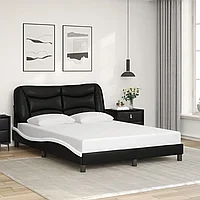 Cadru de pat cu tăblie, negru/alb, 140x200 cm, piele ecologică