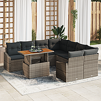 Set de Dining pentru Grădină cu 9 Piese cu Perne Gri Ratan Poli