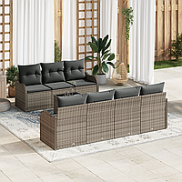 Set de Sofa Grădină cu 8 Piese cu Pernă Gri din Ratan Polimer