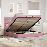 Cadru de pat otoman cu saltele Roz 160x200cm catifea