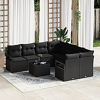 Set Canapele Grădină 9 Piese cu Perne Negru Ratan Poli