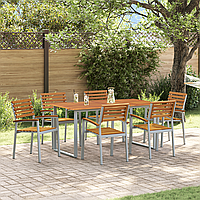 Set de dining pentru grădină , 7 piese, din lemn solid de acacia și metal