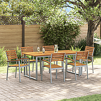 Set de dining pentru grădină , 7 piese, din lemn masiv de acacia și metal