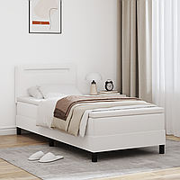Pat Box Spring cu saltea Alb Unitar Piele Ecologică