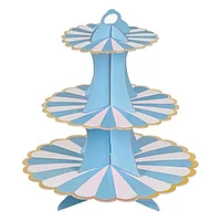 Etajera pentru prajituri, din carton, 3 nivele, Albastru, 32cm