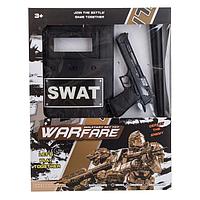 Set Politist pentru baieti, Scut, Pistol si Baston, plastic, negru