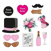 Set 12 props-uri foto pentru nunta, carton, multicolor