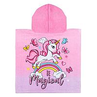 Prosop Poncho de Plaja cu Gluga din Bumbac pentru Copii Roz Unicorn 50x100cm
