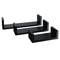 Set 3 Rafturi de Perete cu montare ascunsa, MDF, wenge, maxim 3kg per raft