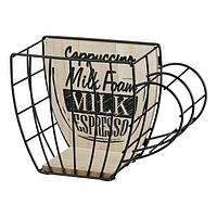 Suport in forma de ceasca pentru capsule de cafea "Cappuccino Milk Foam Milk Espresso", metal cu baza lemn,