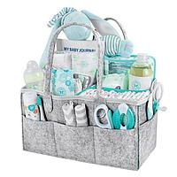Geanta Organizatoare pentru Cosmetice Bebe din Pasla, multifunctionala, 8 buzunare, gri, 33x23x18cm