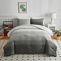 Lenjerie de pat cu uscare rapida 135x200 Gri cu alb 3 piese-1 husa pilota+ 2 huse perini 80x80 cm