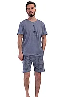 Pijamale barbati, Vienetta Man, model DenimDream, bumbac, pantaloni si maneci scurte, buzunare, denim - XL