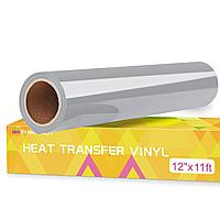 Prime Vinyl Rola de Vinil Termoadeziv de 11 Ft (30,5 x 335,5 cm), Culoare Argintiu Pentru Cricut Maker, HTV Vinil pentru Tricouri, Haine, Sepci, Pantaloni si Alte Tesaturi
